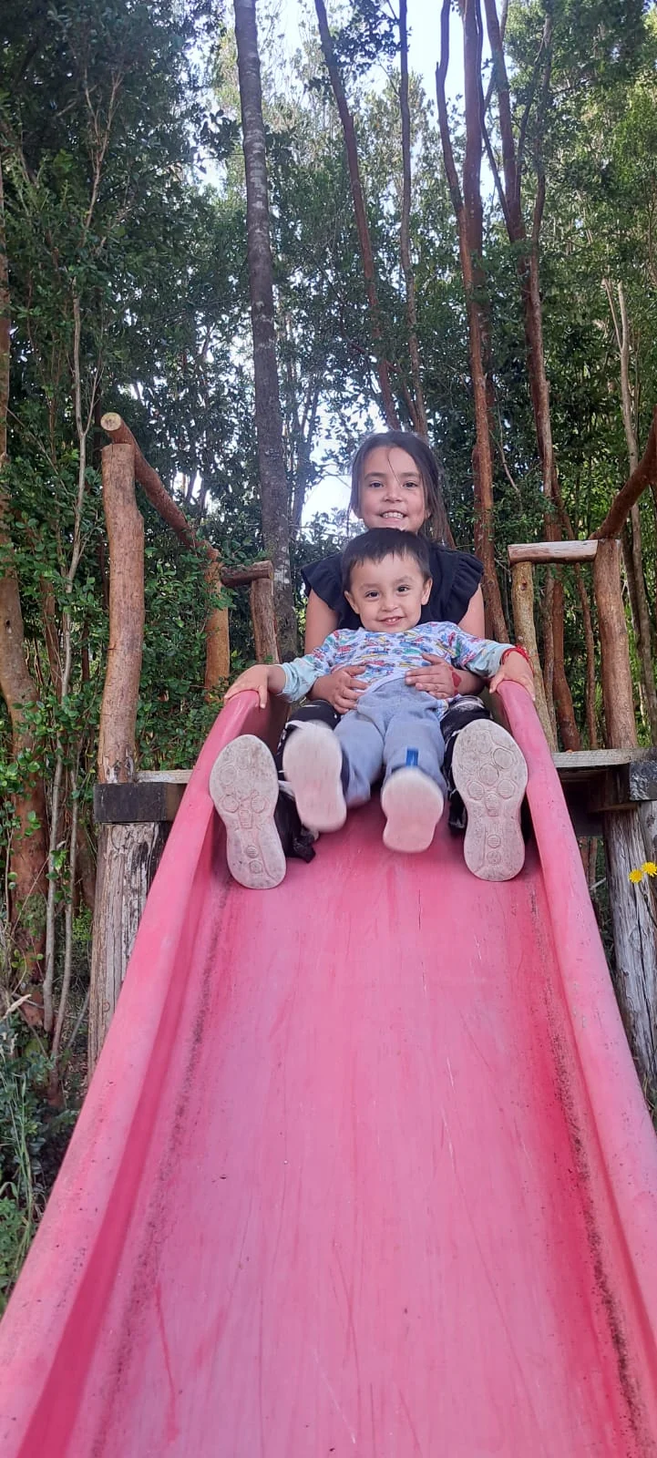 Niños disfrutando el área de juegos entre árboles en Paraíso Wilkeco
