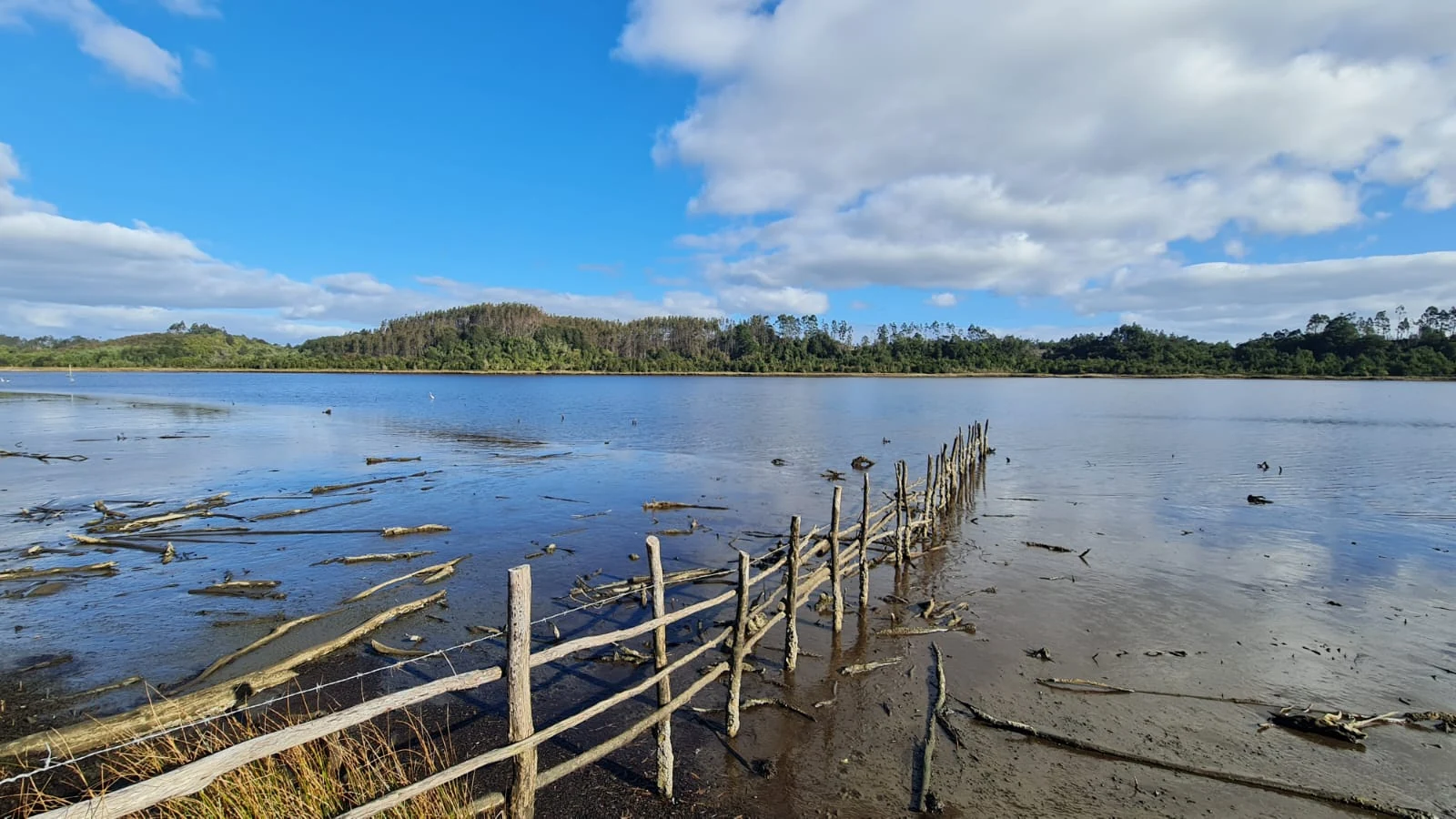 Paisaje de la ribera y aguas de Huilqueco junto a Paraíso Wilkeco